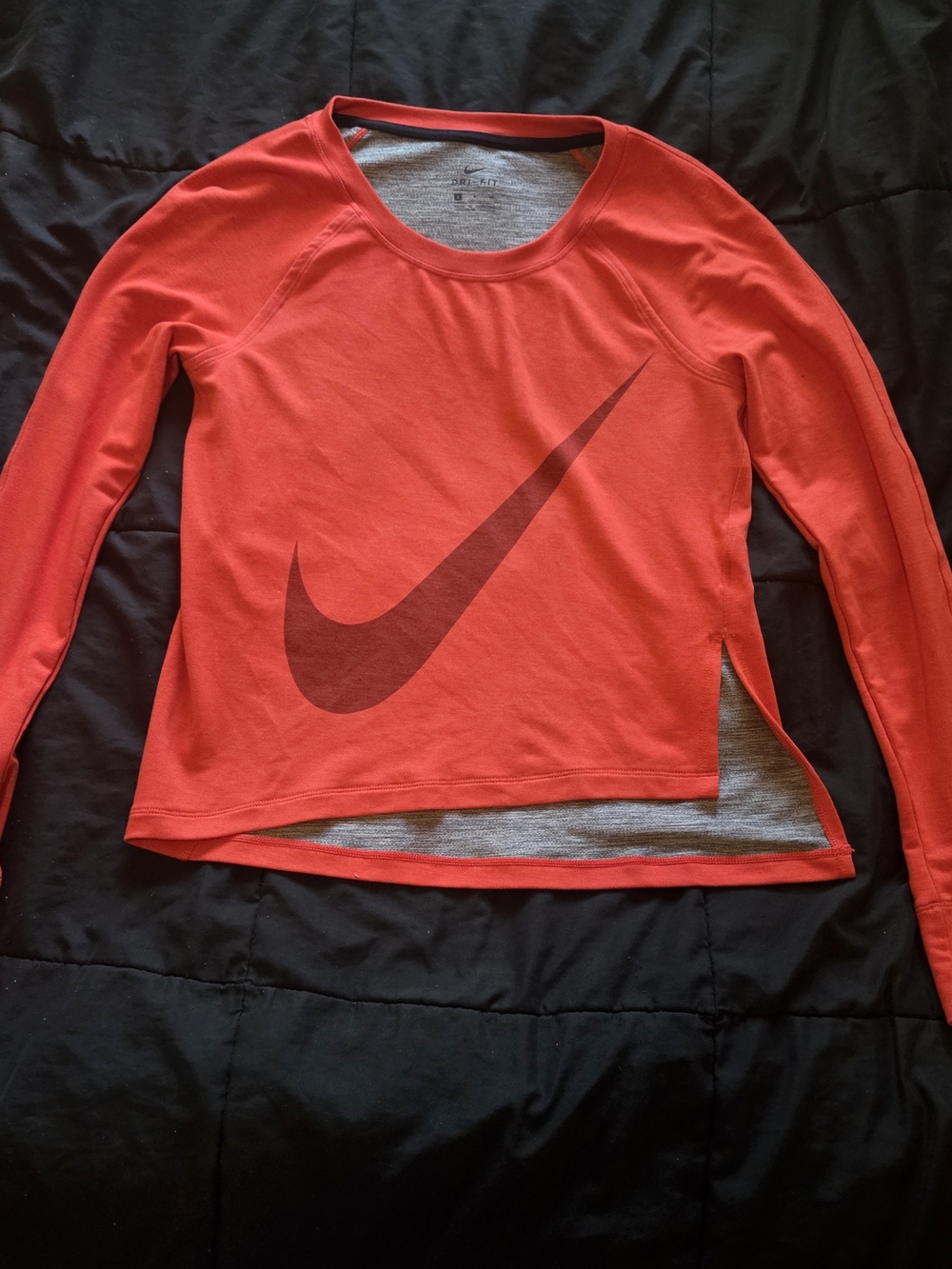 Nike Women’s Red Long-Sleeve Crew with Dark Maroon Swoosh